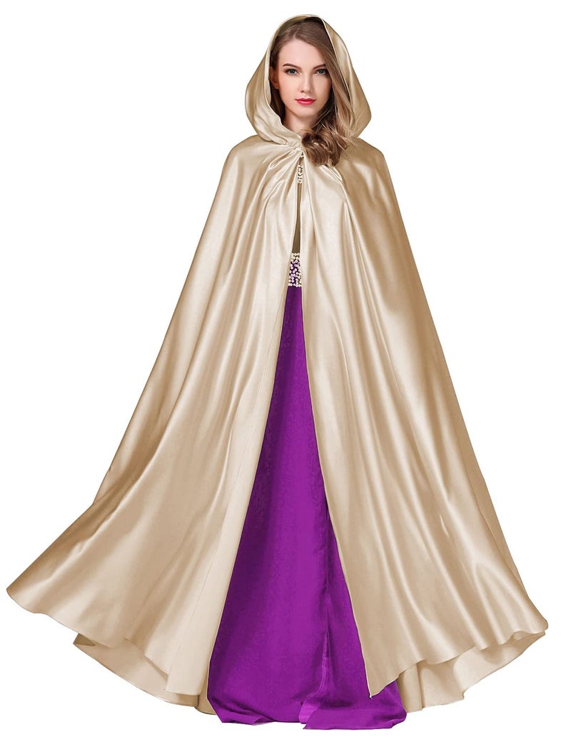 BEAUTELICATE Women's Wedding Hooded Cape Bridal Cloak Poncho Full Length Champagne - Image 1
